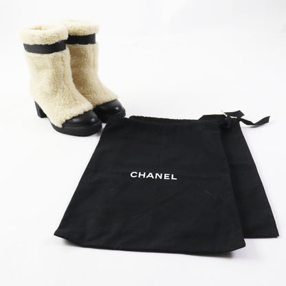 CHANEL short boots G34080 Mouton leather Black beige 34.5