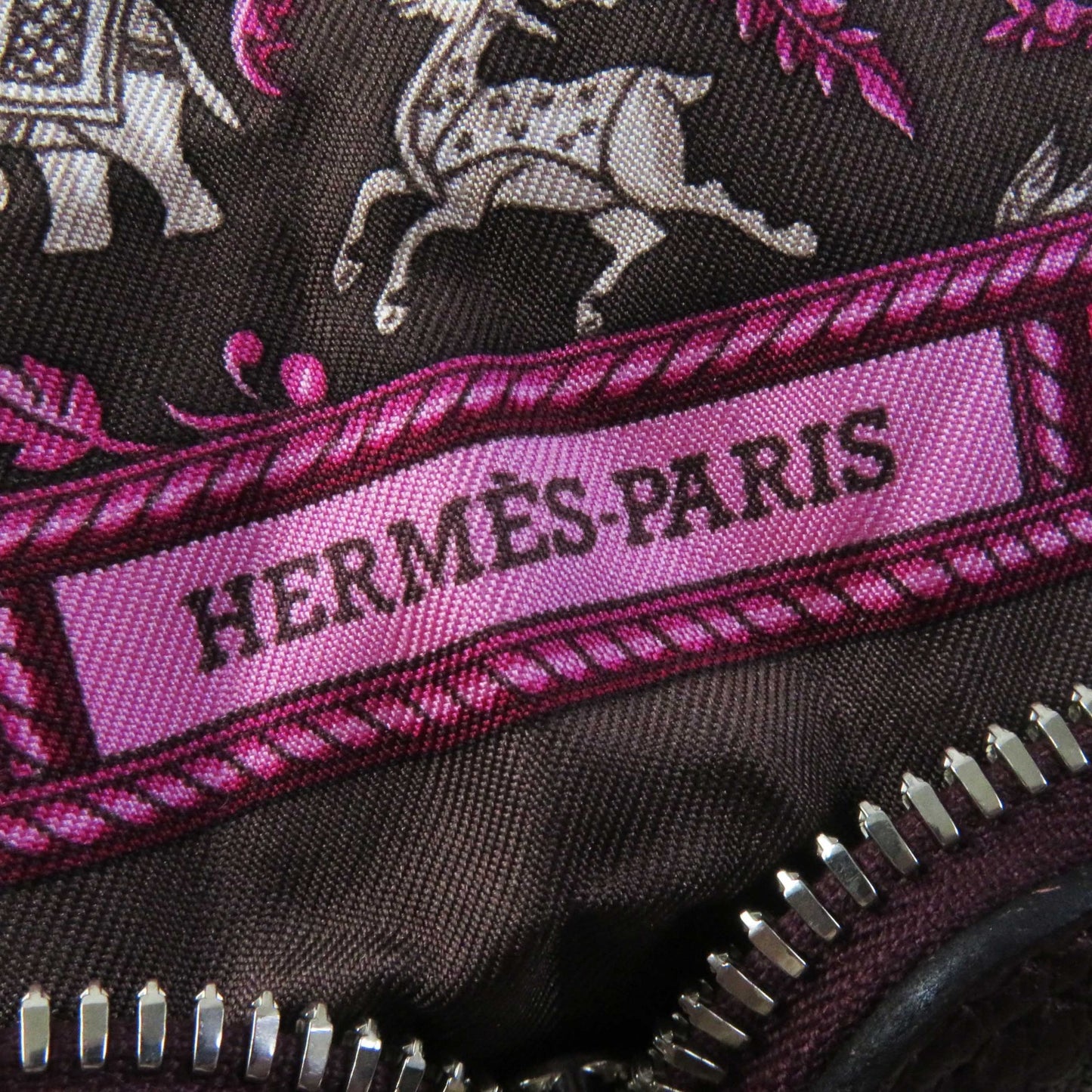 HERMES Eco bag Buffle Skipper Silk Chocolate Prune Silky pop CHASSE EN INDE Indian Hunting