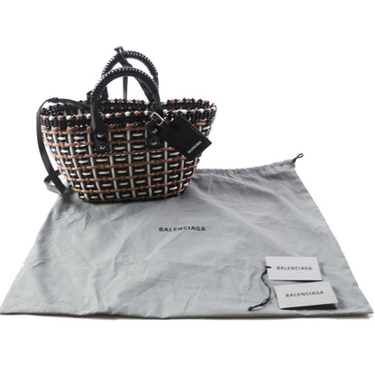 BALENCIAGA Handbag 671342 patent black white beige Bistro XS