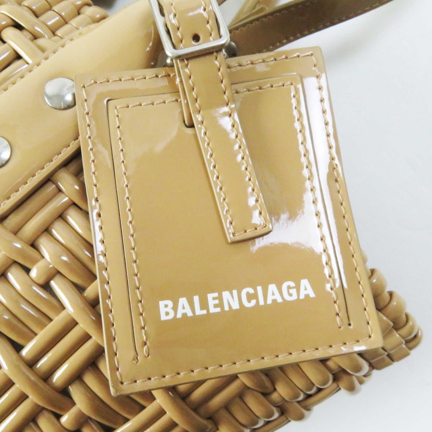 BALENCIAGA Handbag 671342 enamel beige Bistro XS