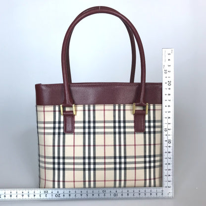 BURBERRY Handbag canvas Beige wine red Tote Bag Nova Check