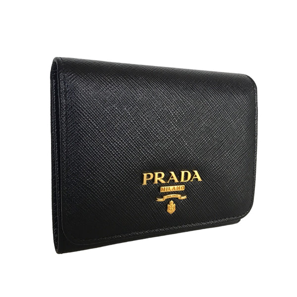 PRADA Bifold Wallet Compact wallet Safiano leather black Women Used Authentic
