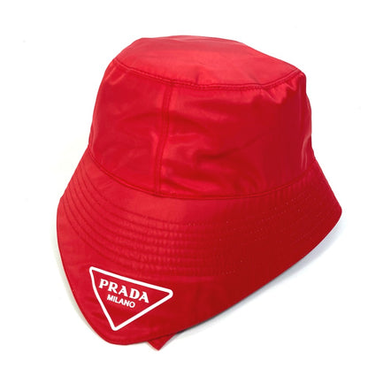 PRADA hat 2HC280 Nylon Polyamide Red With string triangle logo fisherman hat Women XXL Used Authentic