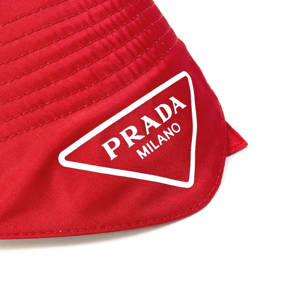 PRADA hat 2HC280 Nylon Polyamide Red With string triangle logo fisherman hat Women XXL Used Authentic