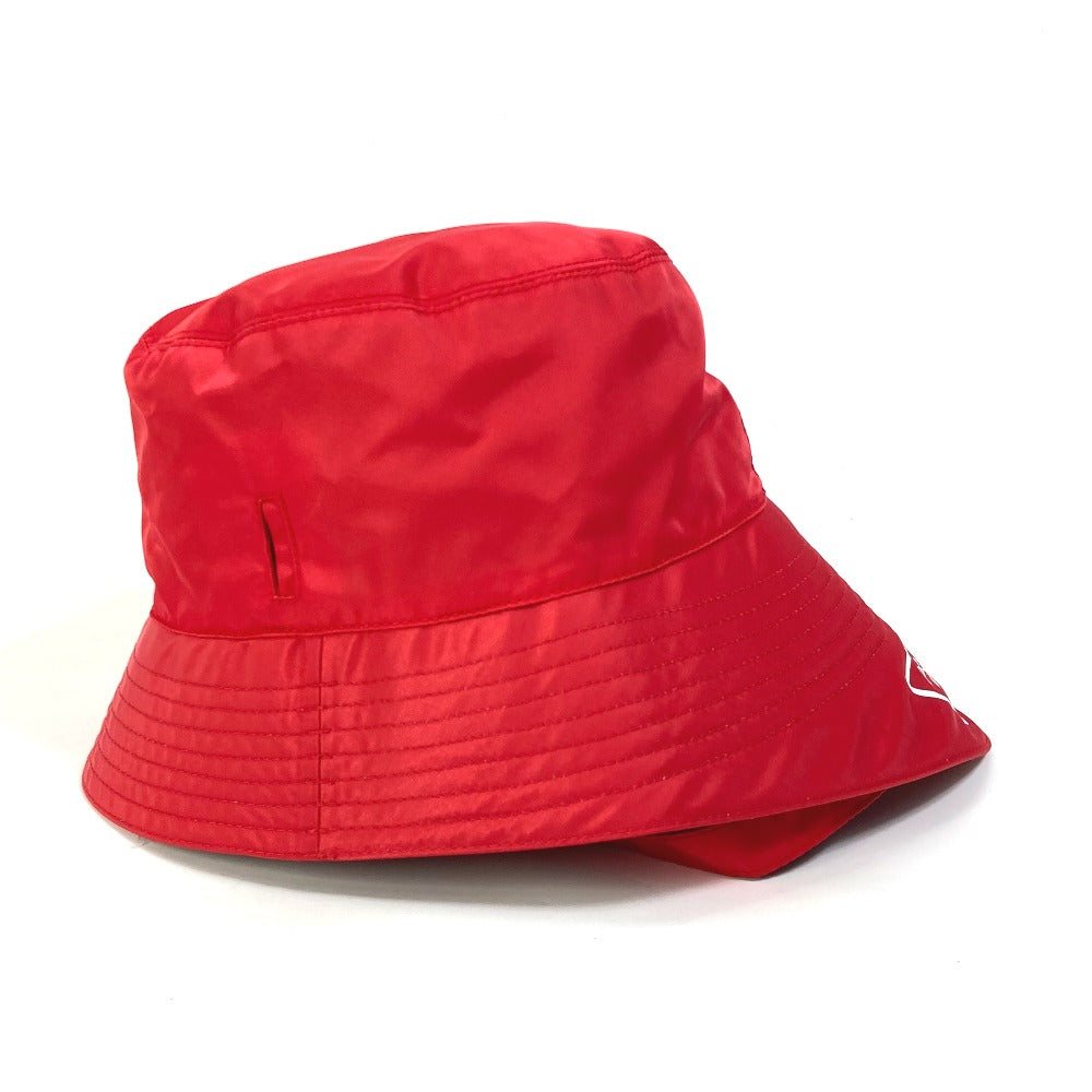 PRADA hat 2HC280 Nylon Polyamide Red With string triangle logo fisherman hat Women XXL Used Authentic