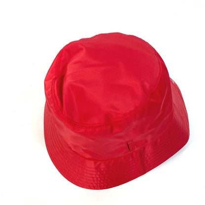 PRADA hat 2HC280 Nylon Polyamide Red With string triangle logo fisherman hat Women XXL Used Authentic