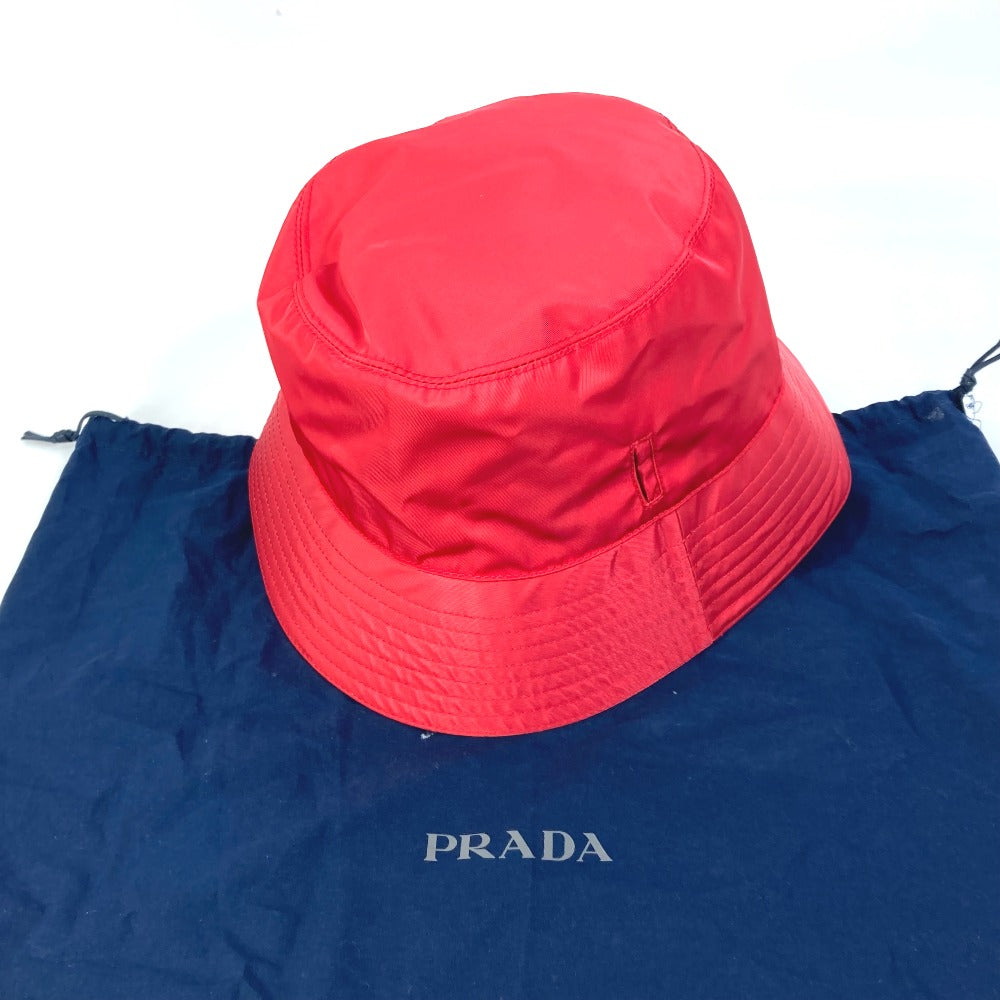 PRADA hat 2HC280 Nylon Polyamide Red With string triangle logo fisherman hat Women XXL Used Authentic