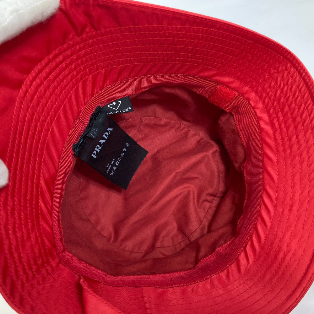 PRADA hat 2HC280 Nylon Polyamide Red With string triangle logo fisherman hat Women XXL Used Authentic