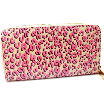 LOUIS VUITTON Long Wallet Purse M91476 Patent leather pink Vernis Leopard Zippy wallet Women Used Authentic