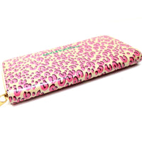LOUIS VUITTON Long Wallet Purse M91476 Patent leather pink Vernis Leopard Zippy wallet Women Used Authentic