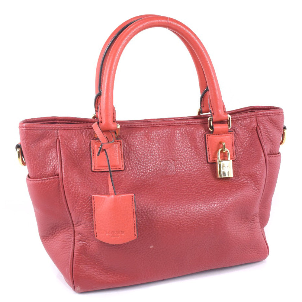 LOEWE Handbag 318.32.C86 leather Red COWHIDE PIEL VACUNA 2WAYShoulder Women Used Authentic