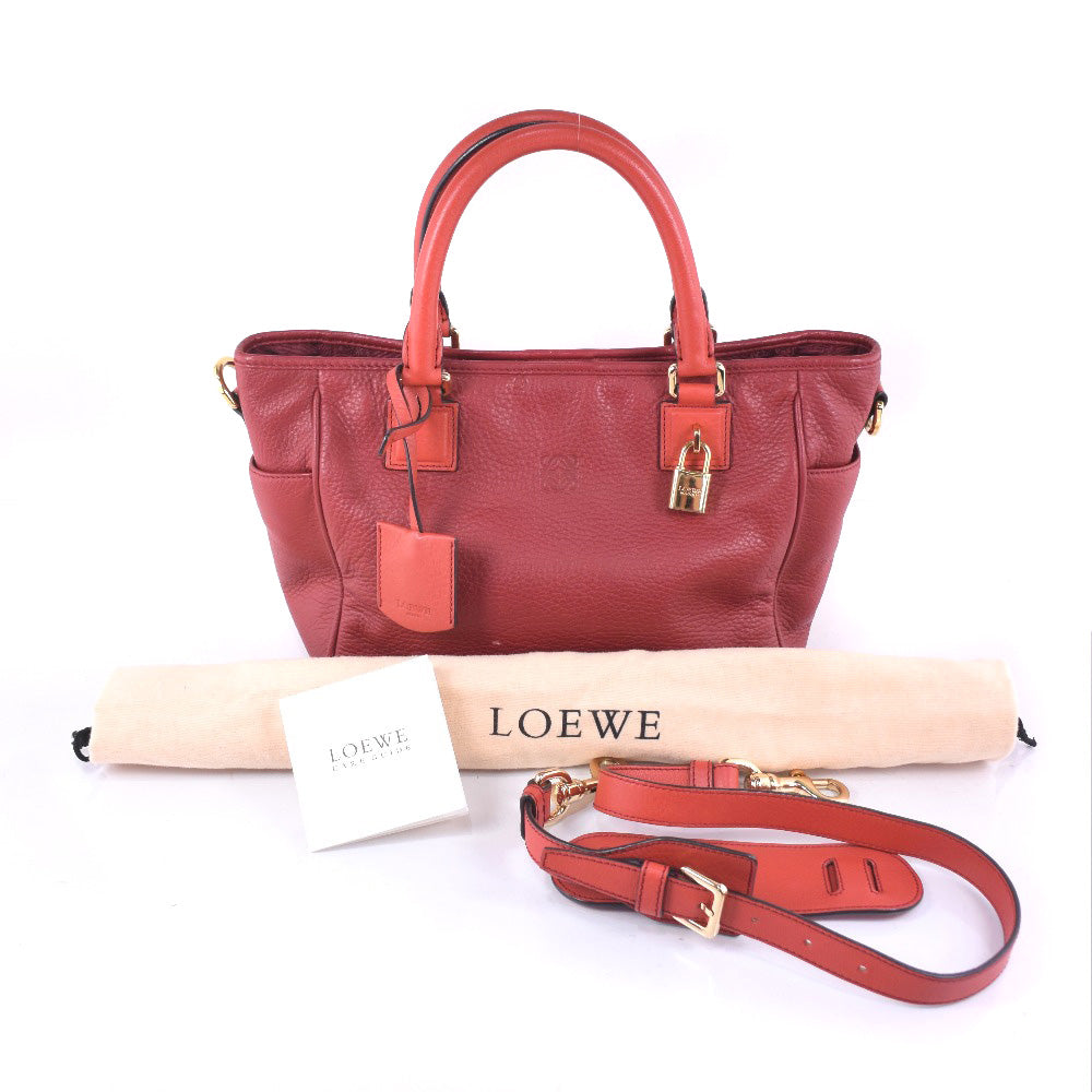 LOEWE Handbag 318.32.C86 leather Red COWHIDE PIEL VACUNA 2WAYShoulder Women Used Authentic