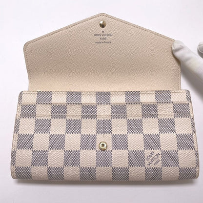 LOUIS VUITTON Long Wallet Purse N63208 Damier Azur canvas, leather White x gray Long Wallet Purse Damier Azur Portefeuille Sara Women(Unisex) Used Authentic