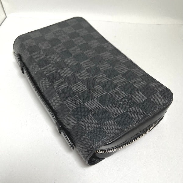 LOUIS VUITTON business bag N41503 Damier Grafitto Canvas Graphite Long Wallet Purse Damier Grafitte Zippy XL mens Used Authentic