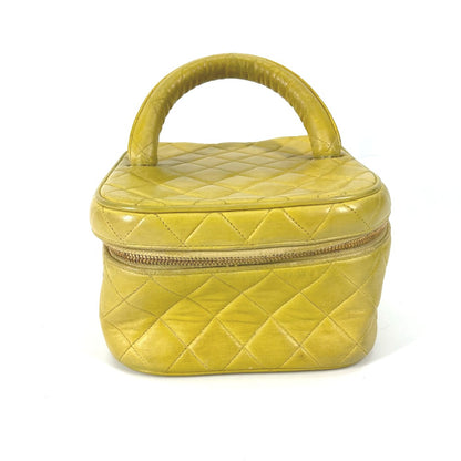 CHANEL Handbag leather Yellow type quilting Matrasse vanity bag Women Used Authentic