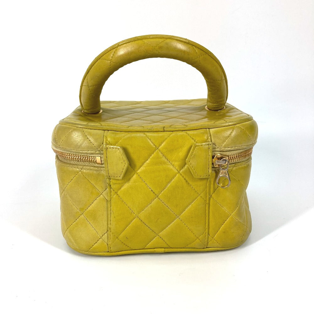 CHANEL Handbag leather Yellow type quilting Matrasse vanity bag Women Used Authentic