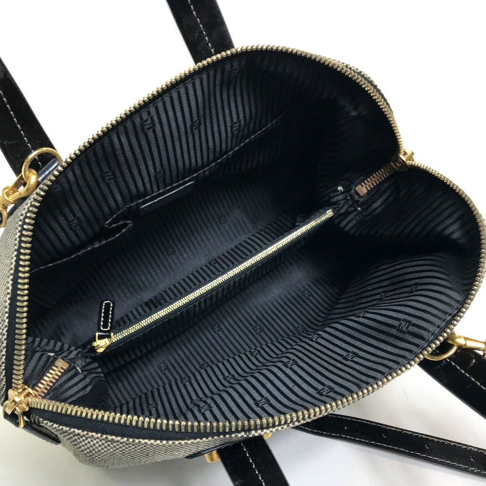 FENDI Handbag Canvas / patent leather Black type Enamel Crossbody Shoulder chameleon Women Used Authentic