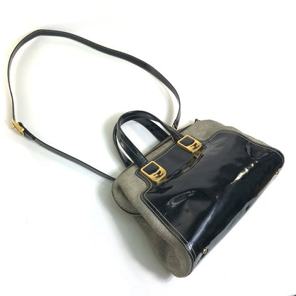 FENDI Handbag Canvas / patent leather Black type Enamel Crossbody Shoulder chameleon Women Used Authentic