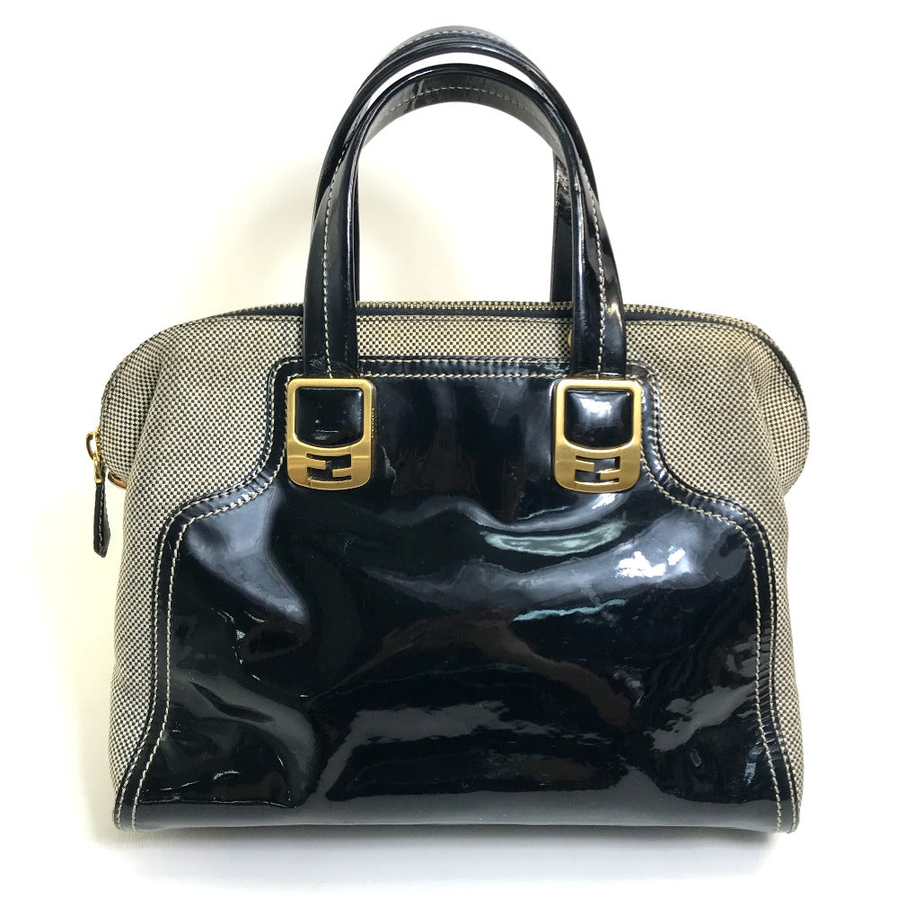 FENDI Handbag Canvas / patent leather Black type Enamel Crossbody Shoulder chameleon Women Used Authentic