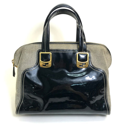 FENDI Handbag Canvas / patent leather Black type Enamel Crossbody Shoulder chameleon Women Used Authentic