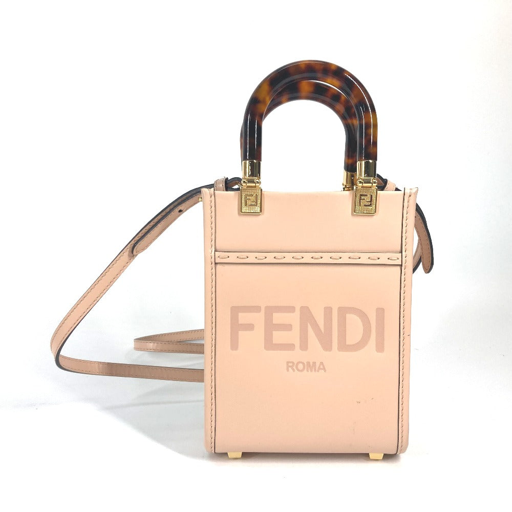 FENDI Handbag 8BS051 leather Beige type Shoulder Bag Crossbody bag sunshine shopper small Women Used Authentic