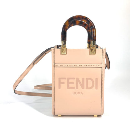 FENDI Handbag 8BS051 leather Beige type Shoulder Bag Crossbody bag sunshine shopper small Women Used Authentic