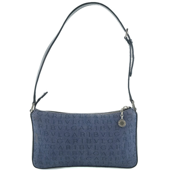 BVLGARI Shoulder Bag Denim, Leather Blue / black Women Used Authentic