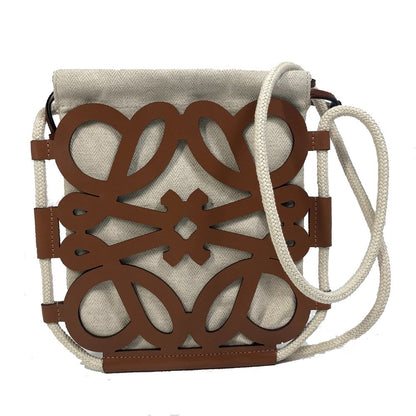 LOEWE Shoulder Bag B922Q09X01 Canvas / leather Beige x brown anagram cutout crossbody Women Used Authentic