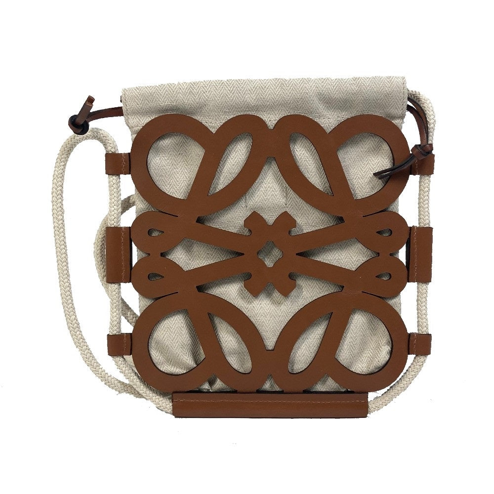 LOEWE Shoulder Bag B922Q09X01 Canvas / leather Beige x brown anagram cutout crossbody Women Used Authentic