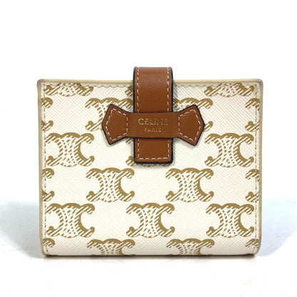 CELINE Folded wallet PVC / Leather White / brown Macadam Triomphe Wallet Women Used Authentic