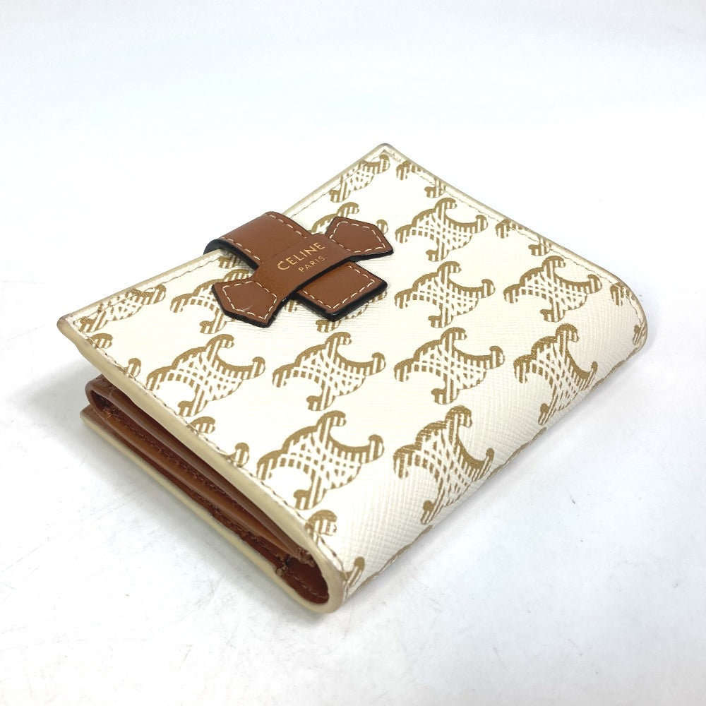 CELINE Folded wallet PVC / Leather White / brown Macadam Triomphe Wallet Women Used Authentic