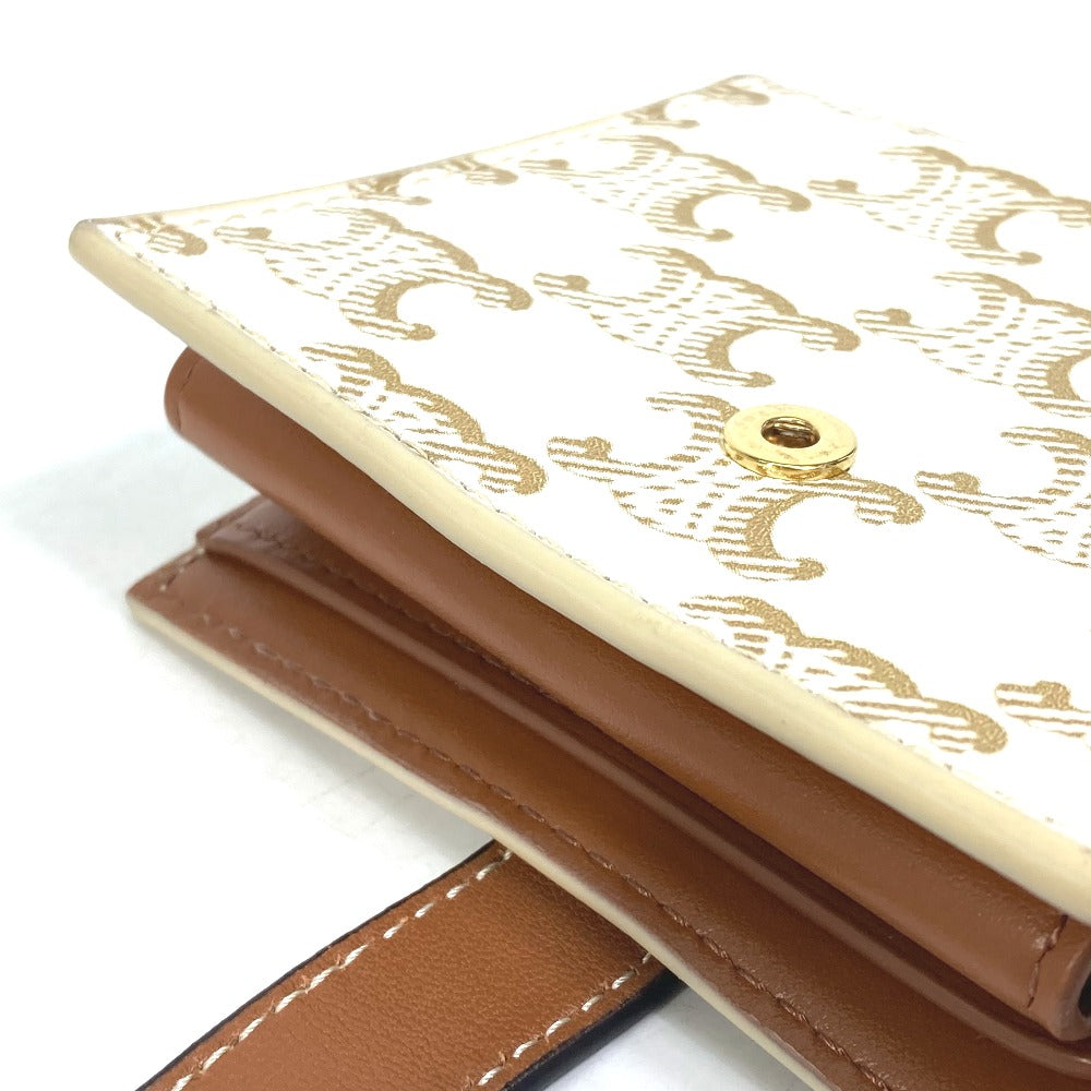 CELINE Folded wallet PVC / Leather White / brown Macadam Triomphe Wallet Women Used Authentic