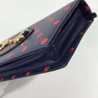 GUCCI Long Wallet Purse 621892 leather Navy x red Horsebit 1955 Dot Polka Dot Chain wallet Women Used Authentic