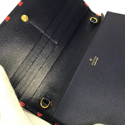 GUCCI Long Wallet Purse 621892 leather Navy x red Horsebit 1955 Dot Polka Dot Chain wallet Women Used Authentic