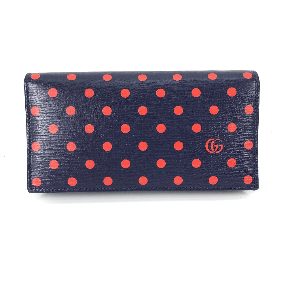 GUCCI Long Wallet Purse 621892 leather Navy x red Horsebit 1955 Dot Polka Dot Chain wallet Women Used Authentic