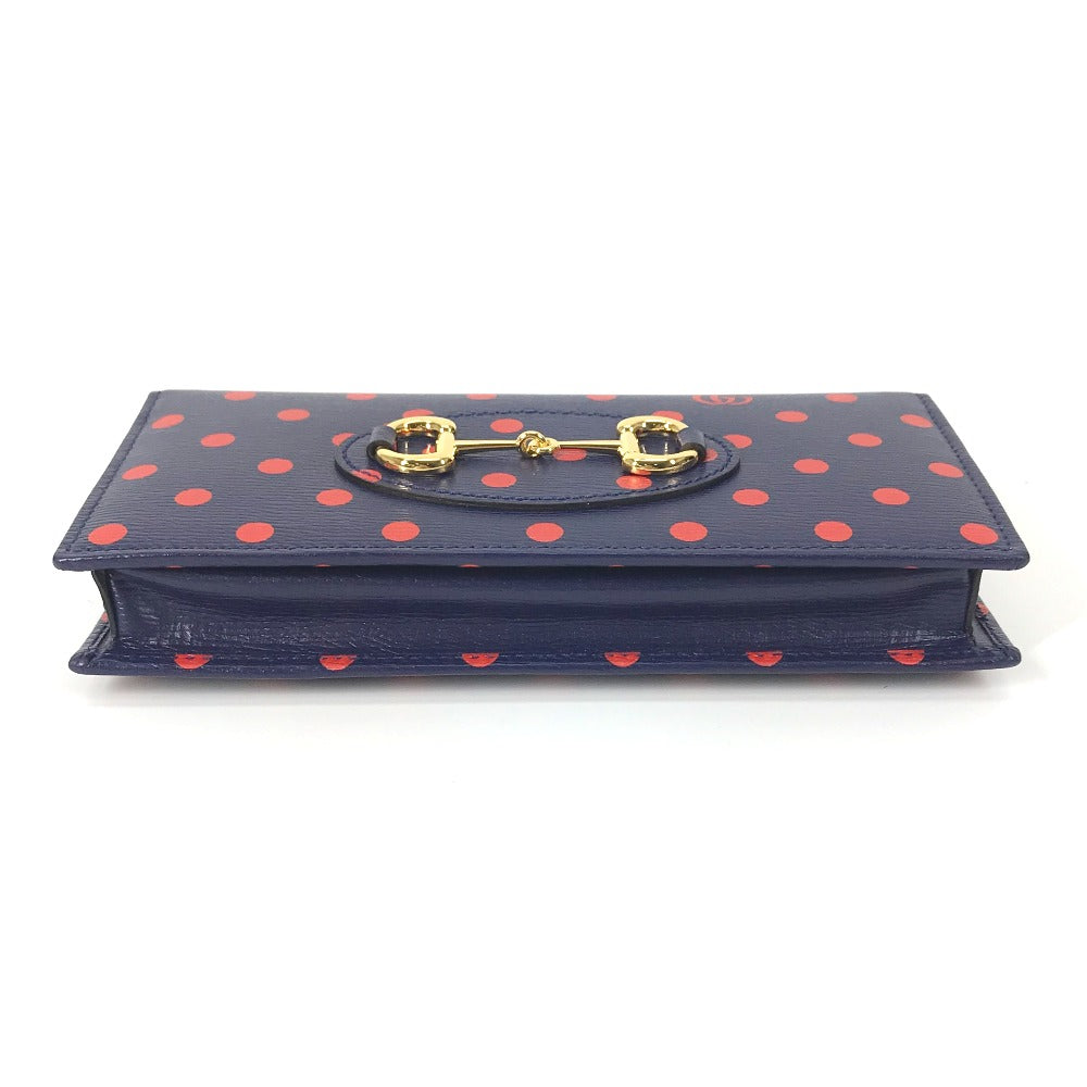 GUCCI Long Wallet Purse 621892 leather Navy x red Horsebit 1955 Dot Polka Dot Chain wallet Women Used Authentic