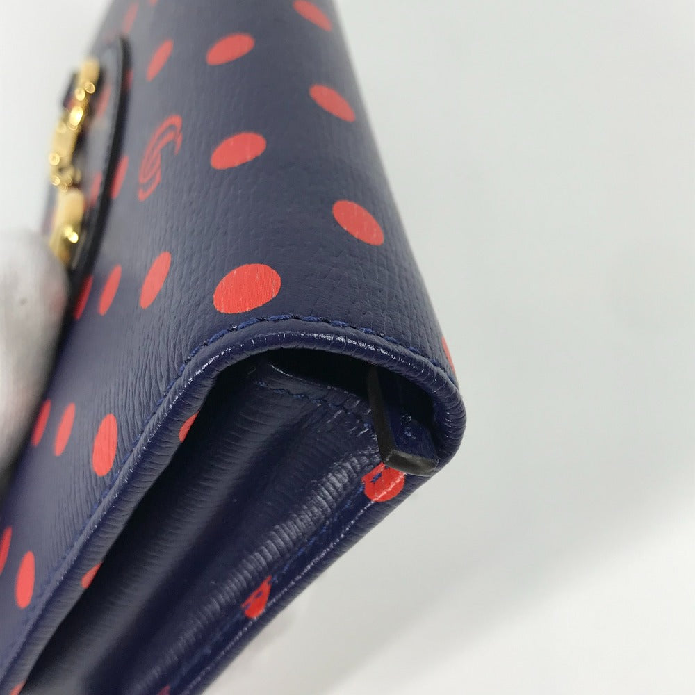 GUCCI Long Wallet Purse 621892 leather Navy x red Horsebit 1955 Dot Polka Dot Chain wallet Women Used Authentic