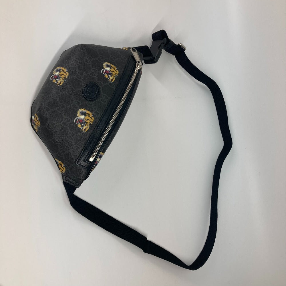 GUCCI Sling bag 675181 GG Supreme Canvas / Leather black GG Supreme tiger belt bag tiger mens Used Authentic