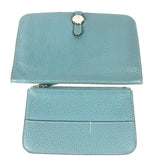 HERMES Long Wallet Purse Togo blue Long wallet Dogon Duo GM Women Used Authentic