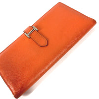 HERMES Long Wallet Purse Epsom Orange HMetal Beansufla Women Used Authentic