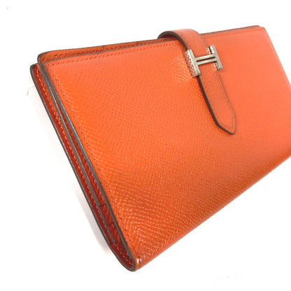 HERMES Long Wallet Purse Epsom Orange HMetal Beansufla Women Used Authentic