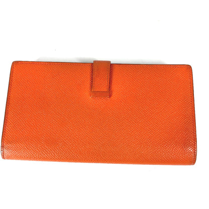 HERMES Long Wallet Purse Epsom Orange HMetal Beansufla Women Used Authentic