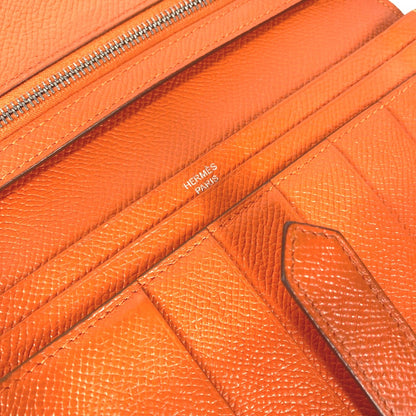 HERMES Long Wallet Purse Epsom Orange HMetal Beansufla Women Used Authentic