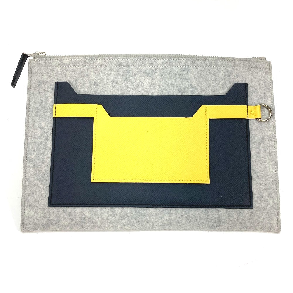 HERMES Clutch bag Felt / Epsom Gray x yellow Pouch To Doo 29 mens Used Authentic