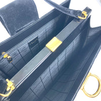 CELINE Shoulder Bag Velor / leather black Gamaguchi vintage Women Used Authentic