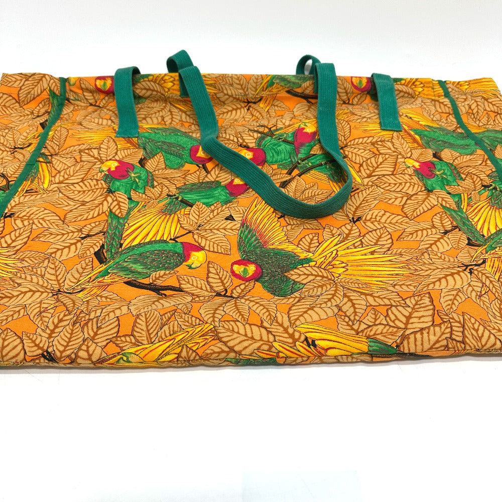 HERMES Tote Bag canvas Orange Parakeet bird pattern Women Used Authentic