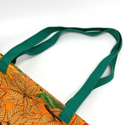 HERMES Tote Bag canvas Orange Parakeet bird pattern Women Used Authentic