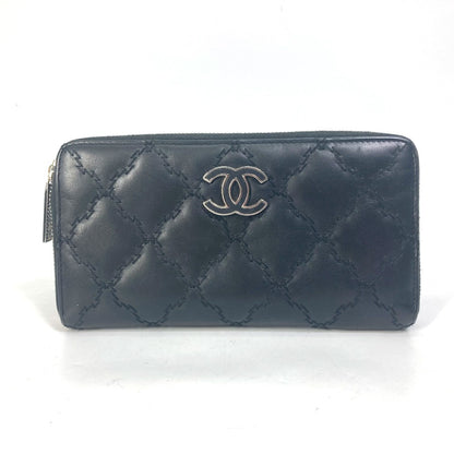 CHANEL Long Wallet Purse lambskin black COCO Mark CC Matrasse quilting Women Used Authentic