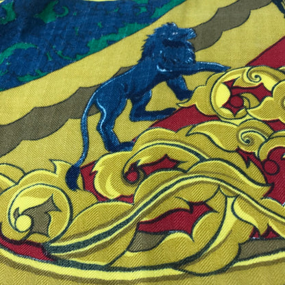 HERMES scarf Silk, Cashmere multicolor ANIMAUX SOLAIRES Animals of the Sun Calegean 140