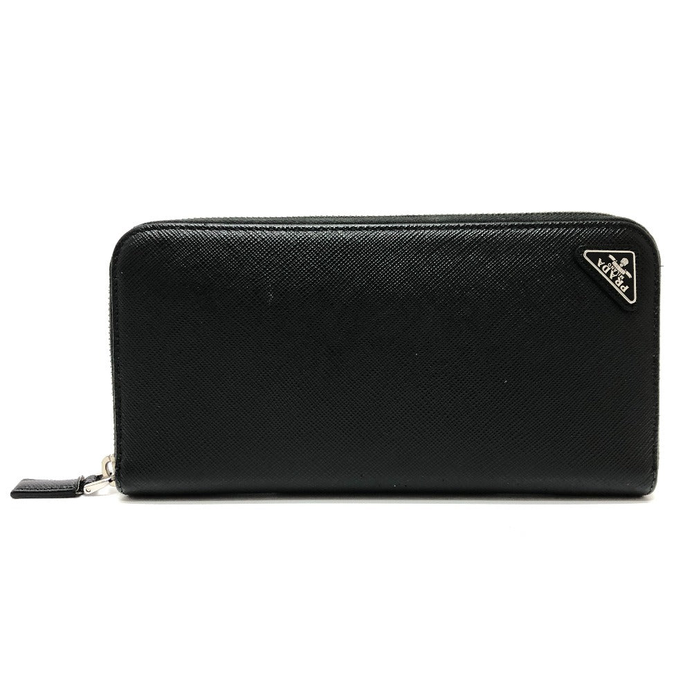 PRADA Long Wallet Purse 2ML506 saffiano leather black Triangle logo Zip Around Women Used Authentic